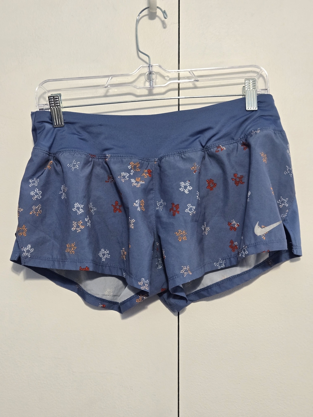 Nike Dri-FIT Blue Printed Running Shorts Women's Medium Built-In Brief